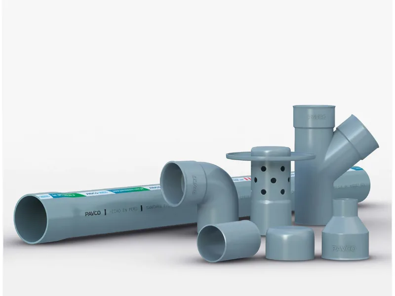 Tubería de PVC para desagüe con codos, yee, sumidero y reducciones