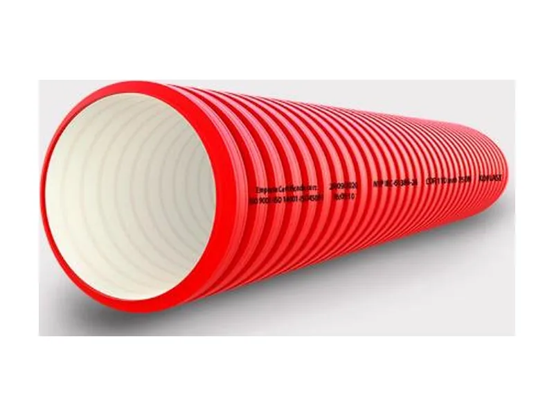 Tubo de HDPE corrugado rojo con interior liso para redes eléctricas
