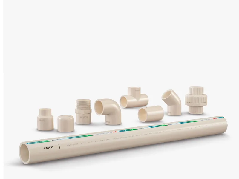 Tubo de CPVC para agua caliente con codos, tees, uniones y adaptadores